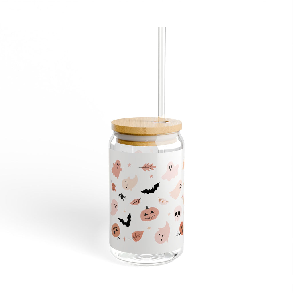 Halloween-themed Sipper Glass, 16oz | Ghost Decorated Drinkware, Cute Cup for Fall Parties, Boo-tiful Gift for Kids & Adults