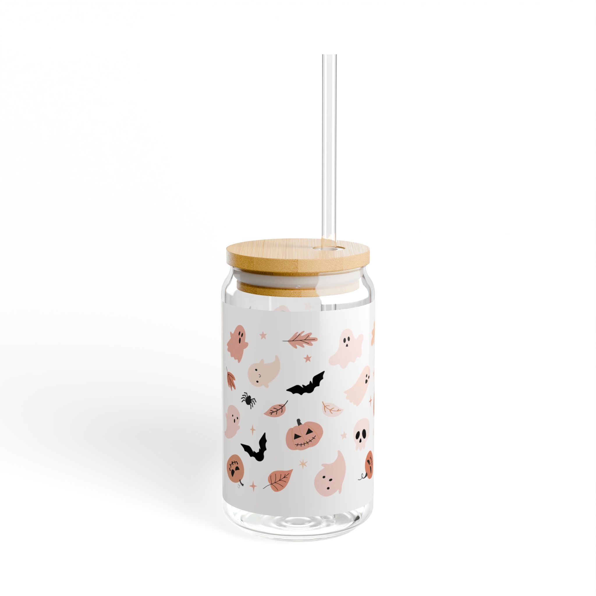 Halloween-themed Sipper Glass, 16oz | Ghost Decorated Drinkware, Cute Cup for Fall Parties, Boo-tiful Gift for Kids & Adults