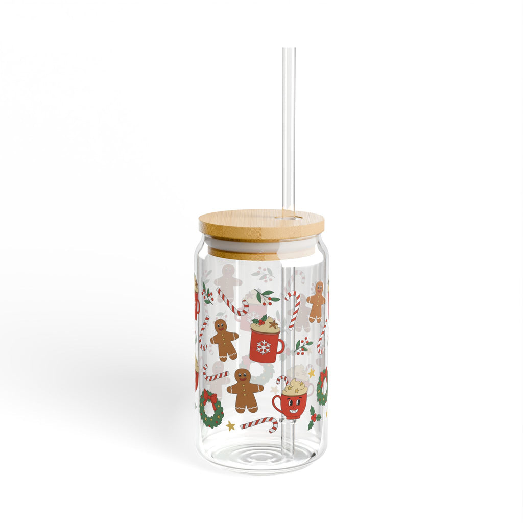 Gingerbread Holiday Sipper Glass, 16oz | Festive Drinkware, Christmas Gift, Cozy Kitchen Decor, Holiday Parties, Cute Straws