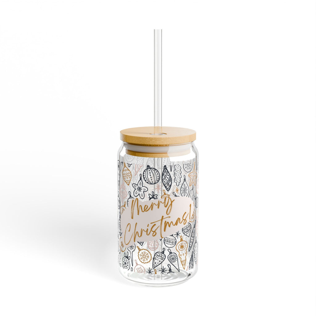 Festive Sipper Glass with Straw, Merry Christmas Drinking Jar, Holiday Beverage Container, Christmas Gift, Party Essentials