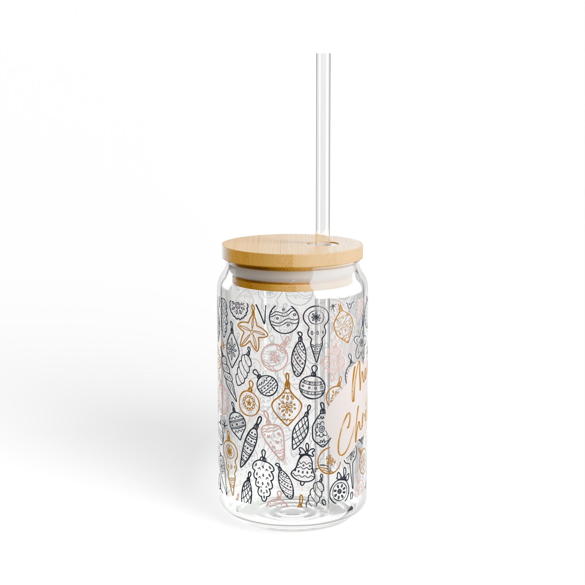 Festive Sipper Glass with Straw, Merry Christmas Drinking Jar, Holiday Beverage Container, Christmas Gift, Party Essentials