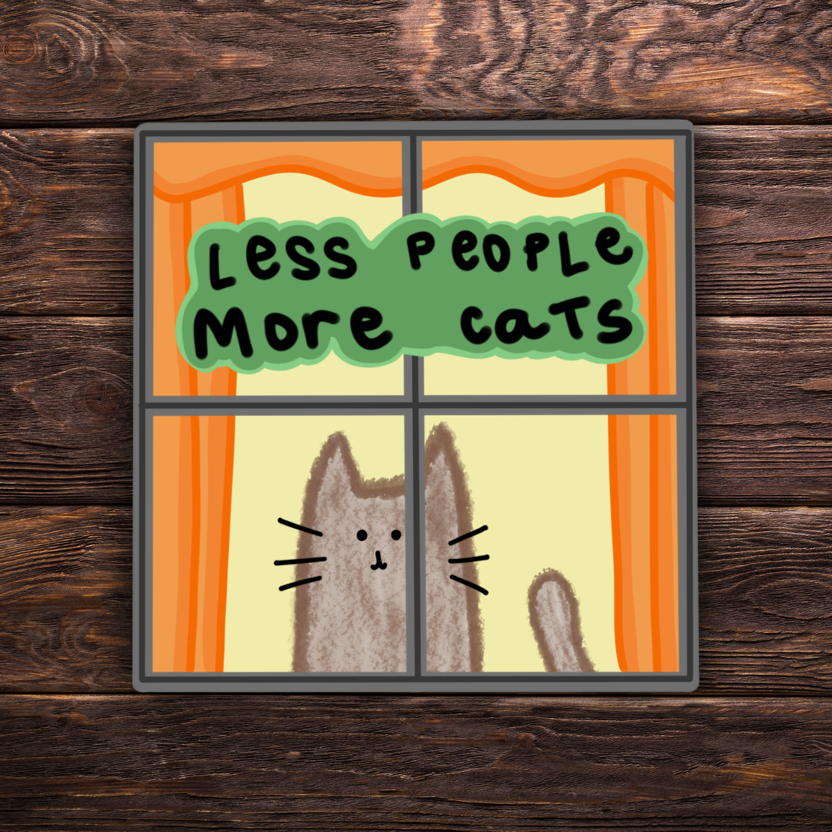 Less People More Cats Sticker | Hand Drawn | Vinyl Sticker | Cat Stickers | Novelty | Cute Cat Sticker