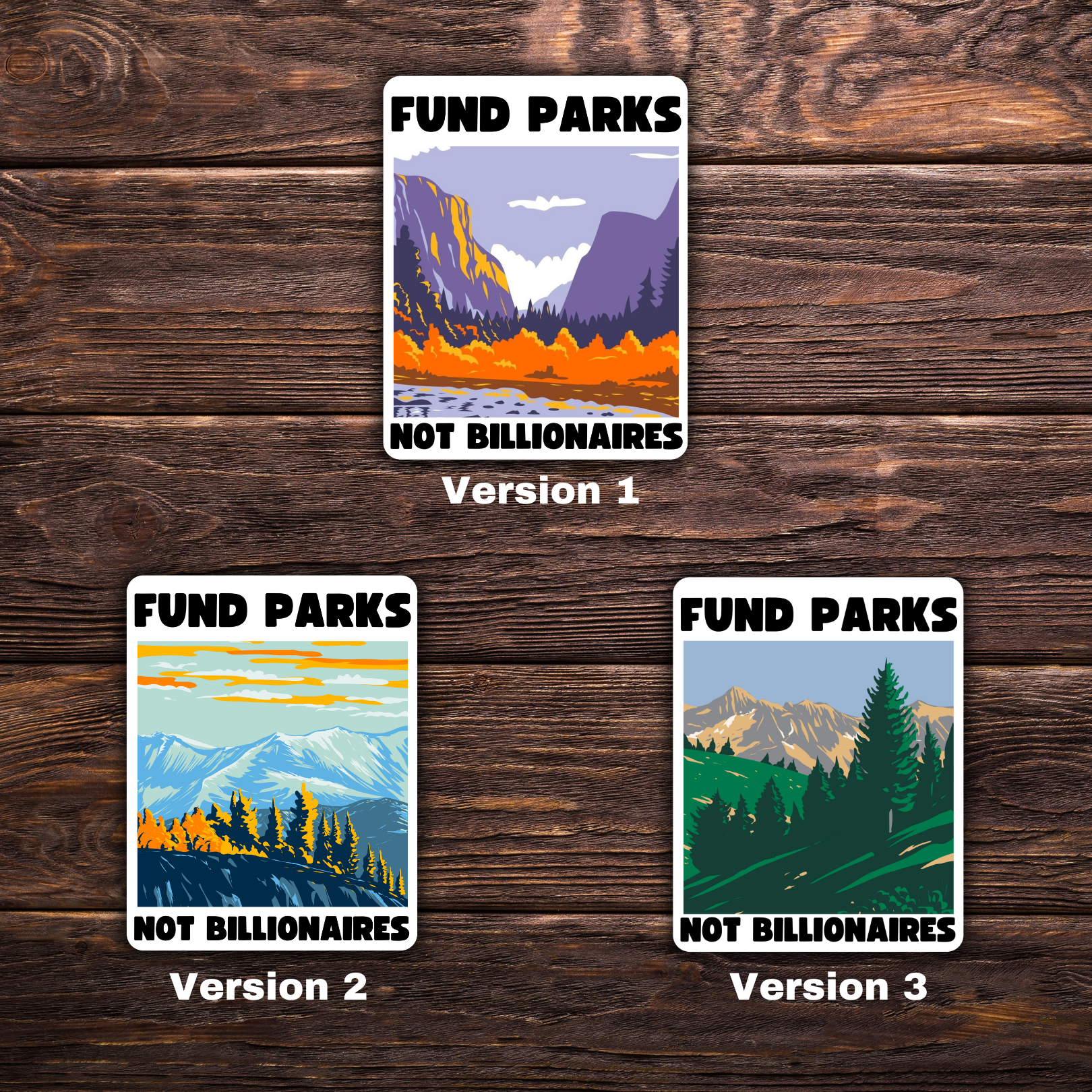 Fund Parks Not Billionaires Bundle | Sticker & Postcard Set | Anti-Capitalist Nature Art | National Parks Advocacy | Political Stationery