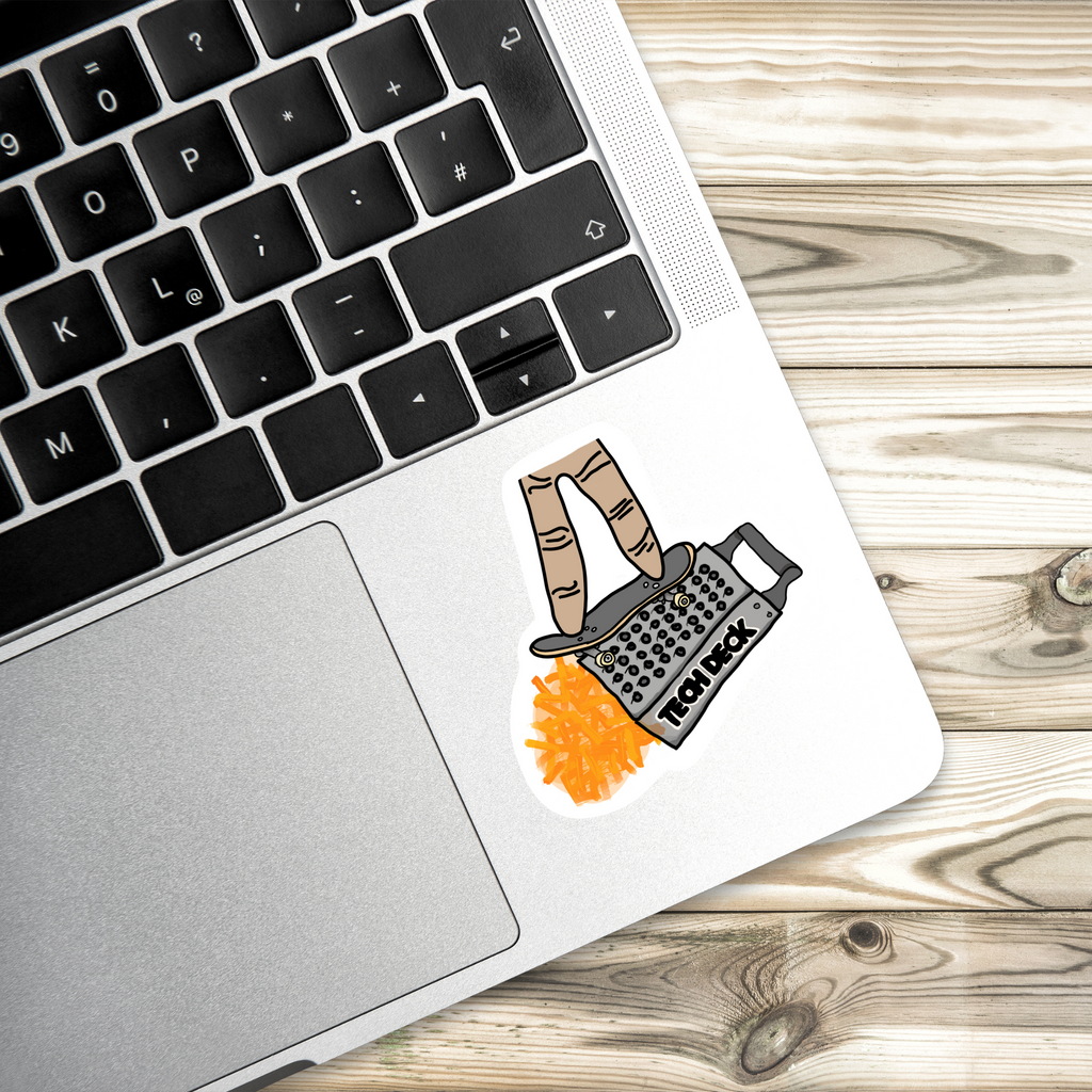 Shredded Cheese | Hand Drawn | Vinyl Sticker | Water Resistant Sticker | Novelty | Cute | Skateboard Stickers