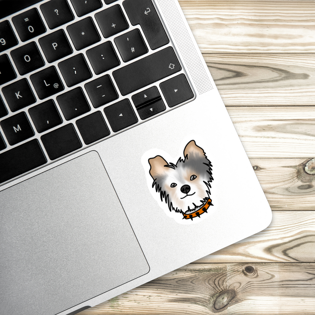 Yorkie with Orange Collar | Hand Drawn | Vinyl Sticker | Dog Sticker | Novelty | Cute