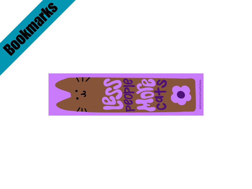 Less People, More Cats Bookmark | Floral Cat Design | Funny Bookish Gift | Laminated Bookmark for Cat Lovers