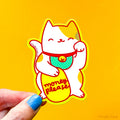 Lucky Cat Maneki Neko Vinyl Sticker "Money Please"