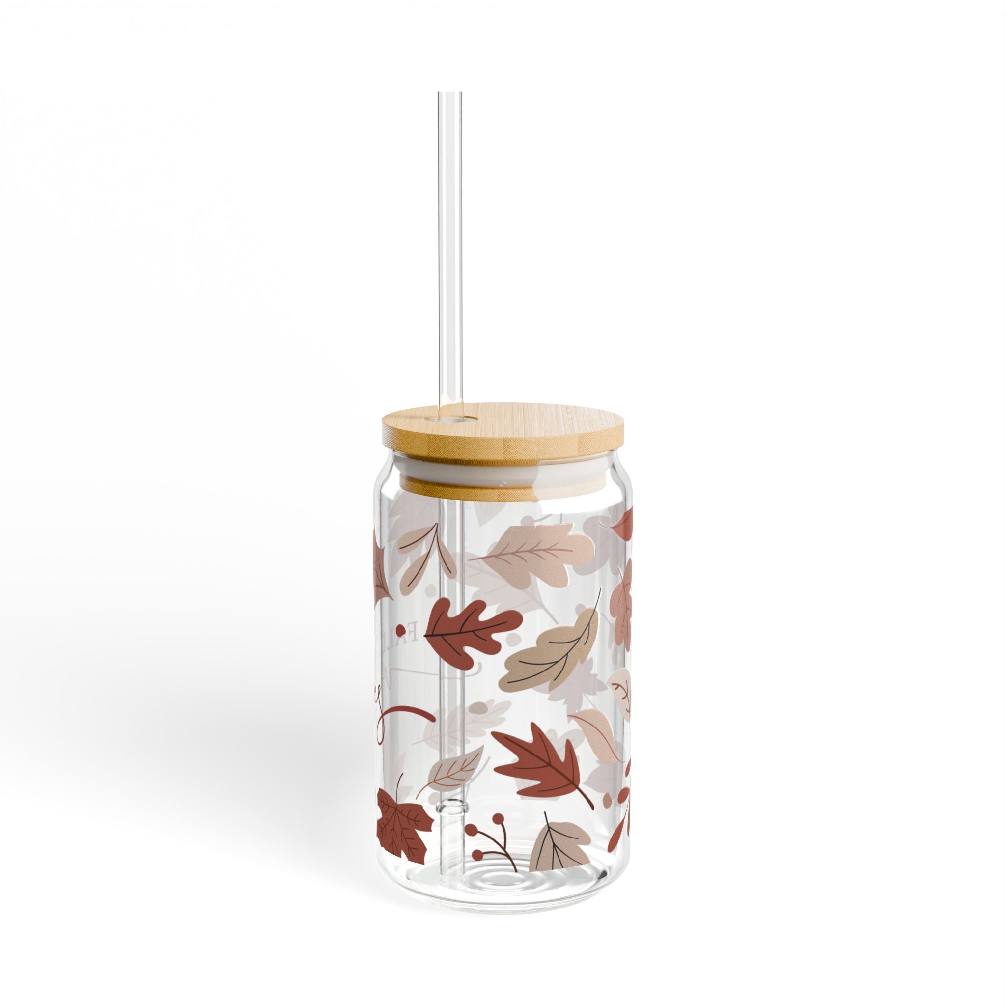 Fall Vibes Sipper Glass, Autumn-Themed Drinkware, Eco-Friendly Glass Tumblers, Seasonal Decor, Perfect for Cozy Gatherings