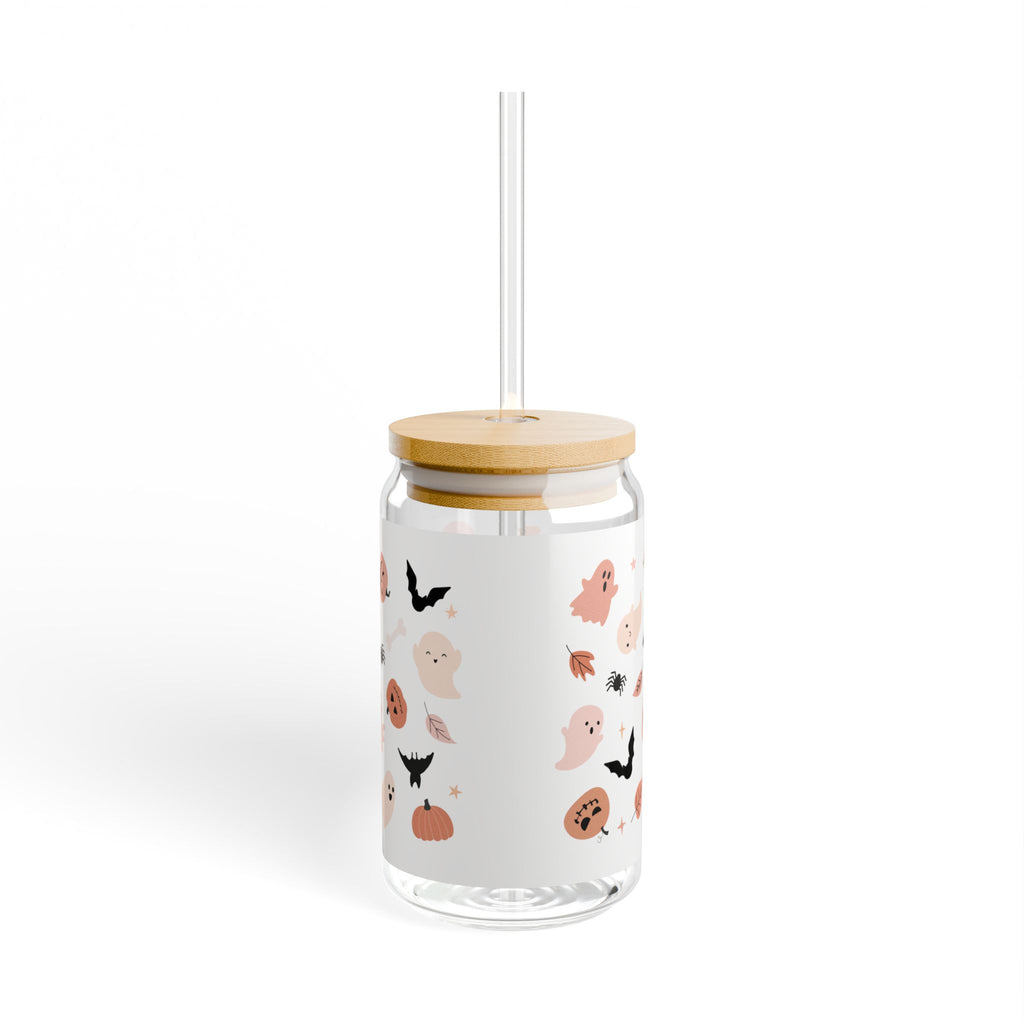 Halloween-themed Sipper Glass, 16oz | Ghost Decorated Drinkware, Cute Cup for Fall Parties, Boo-tiful Gift for Kids & Adults