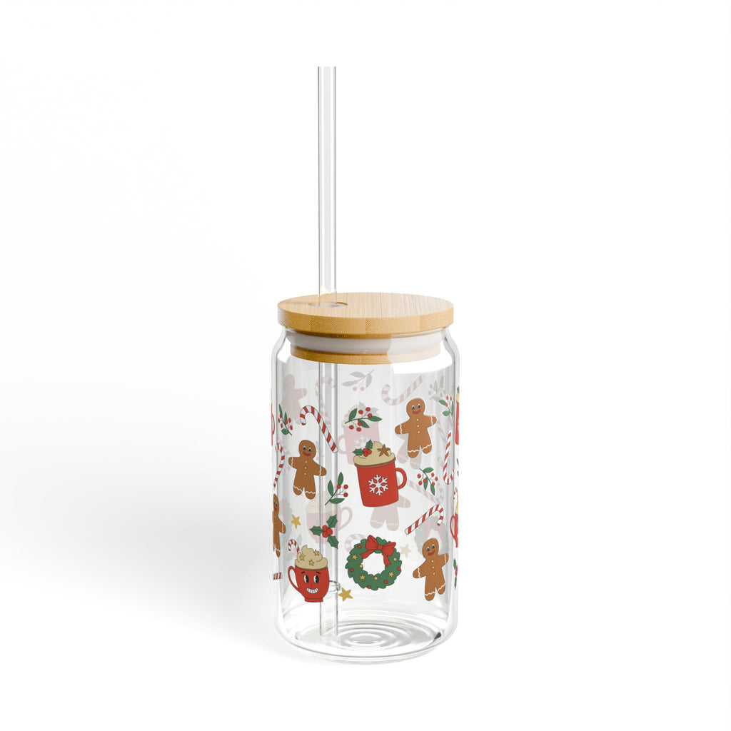 Gingerbread Holiday Sipper Glass, 16oz | Festive Drinkware, Christmas Gift, Cozy Kitchen Decor, Holiday Parties, Cute Straws