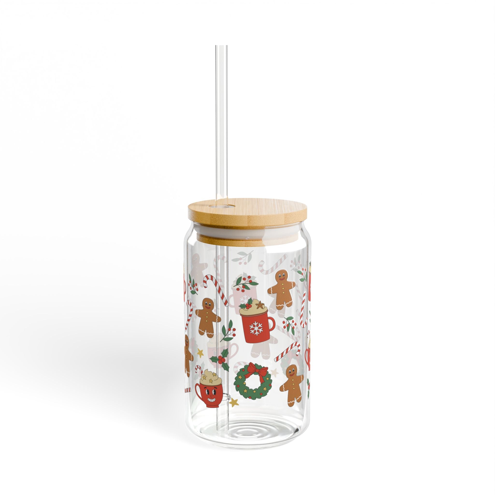 Gingerbread Holiday Sipper Glass, 16oz | Festive Drinkware, Christmas Gift, Cozy Kitchen Decor, Holiday Parties, Cute Straws