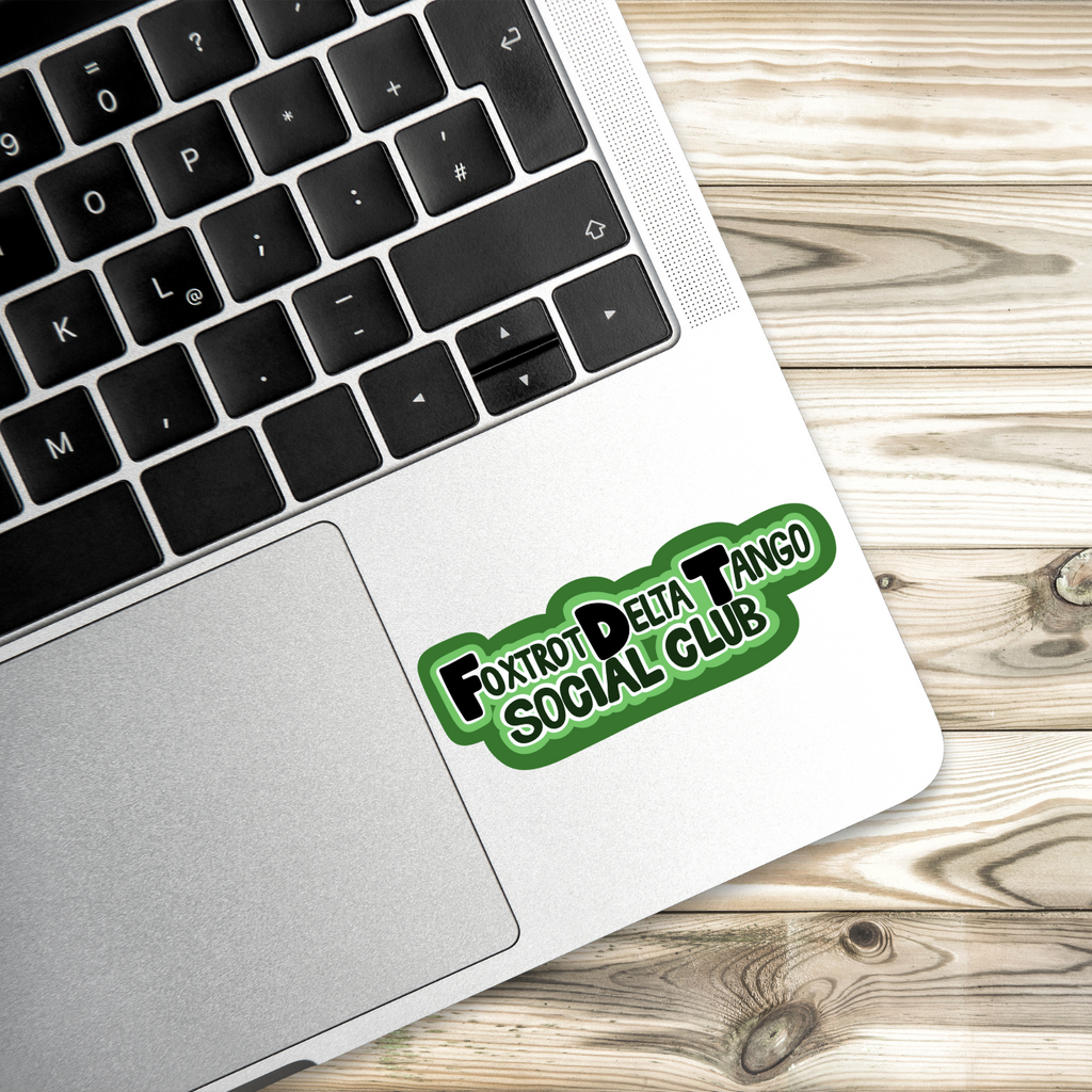 Foxtrot Delta Tango Social Club Sticker | 3" x 1" | Green | Vinyl Decal | Water-Resistant | Military Sticker
