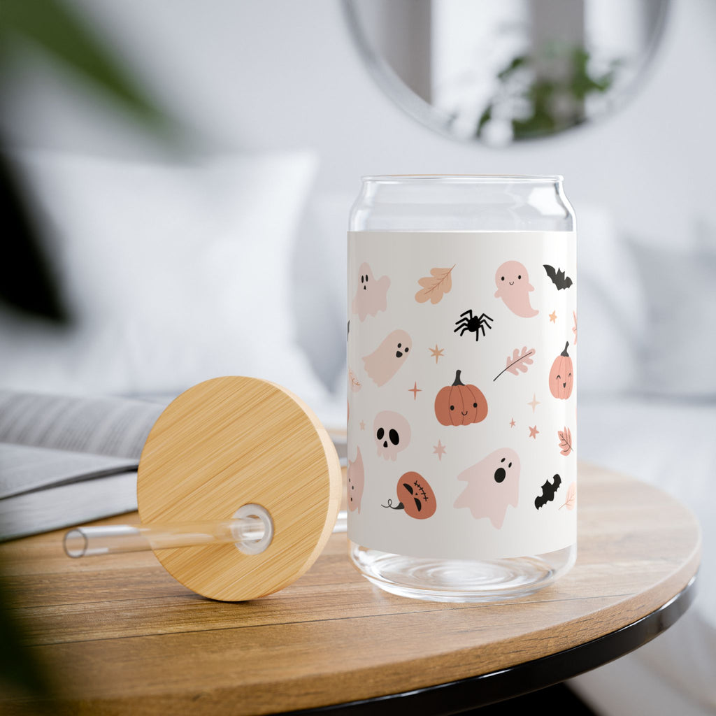 Halloween-themed Sipper Glass, 16oz | Ghost Decorated Drinkware, Cute Cup for Fall Parties, Boo-tiful Gift for Kids & Adults