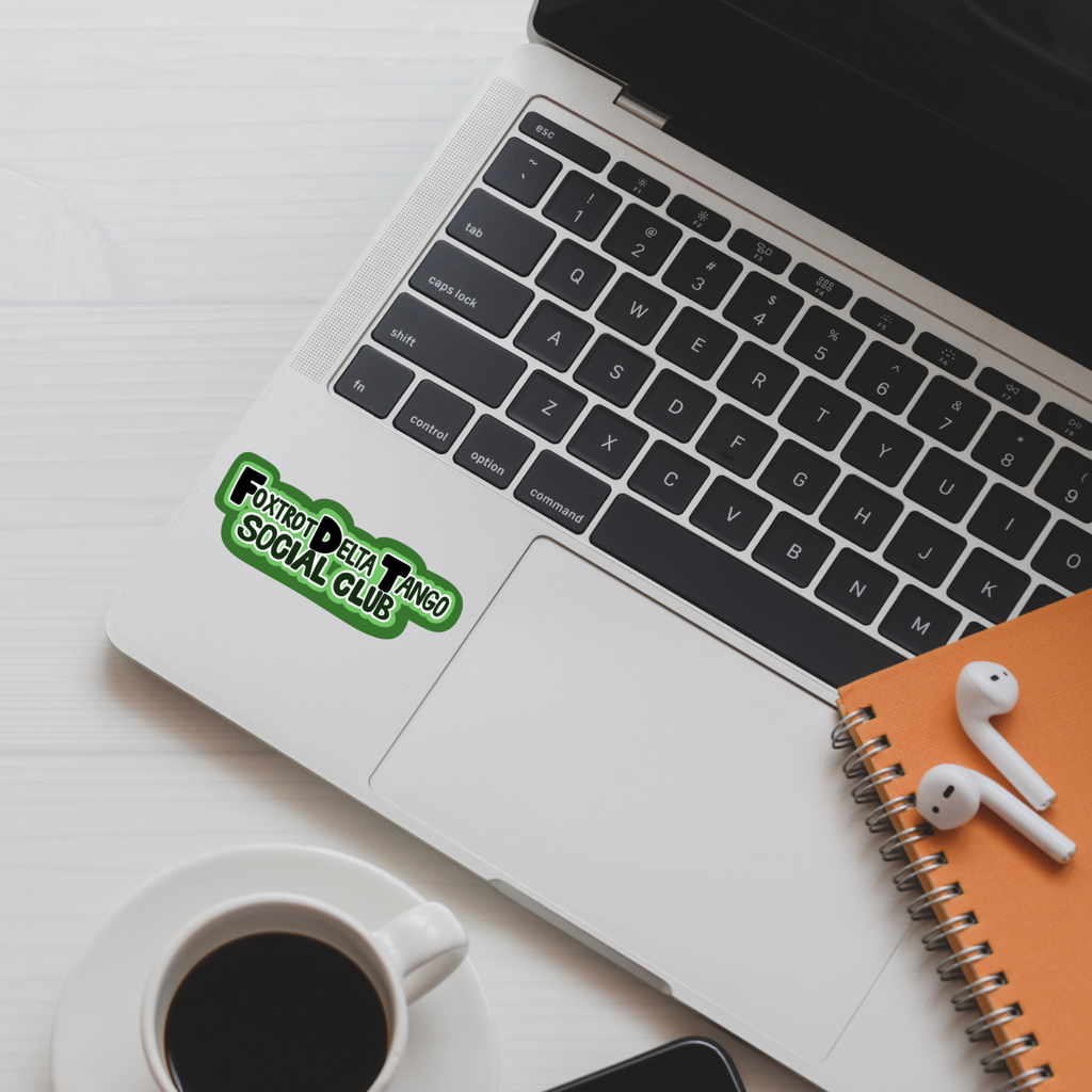 Foxtrot Delta Tango Social Club Sticker | 3" x 1" | Green | Vinyl Decal | Water-Resistant | Military Sticker