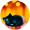 3 cm Sleepy Black Obsidian Cat Sculpture, Mini Black Cat, Black Crystal Cat, Cat Lover Gift