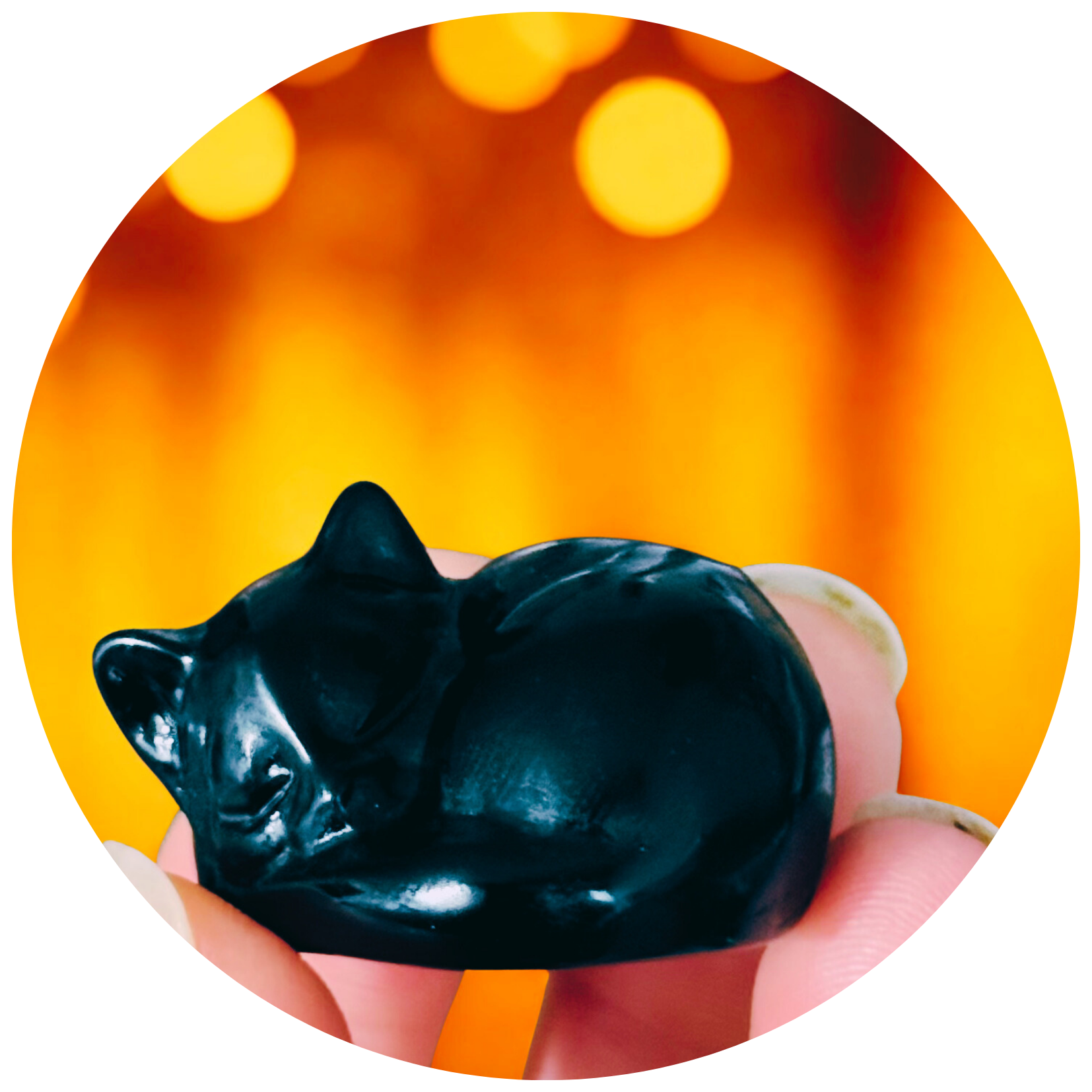 3 cm Sleepy Black Obsidian Cat Sculpture, Mini Black Cat, Black Crystal Cat, Cat Lover Gift
