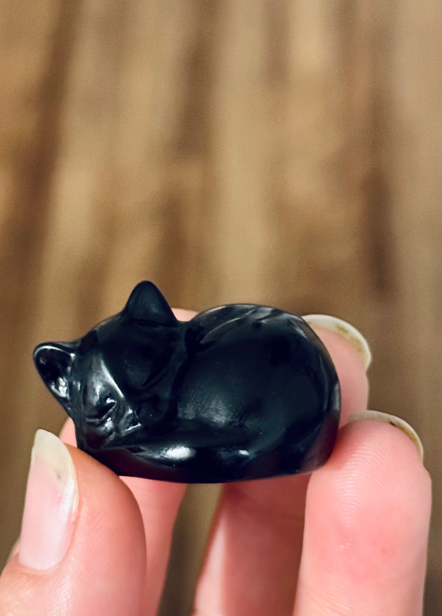 3 cm Sleepy Black Obsidian Cat Sculpture, Mini Black Cat, Black Crystal Cat, Cat Lover Gift