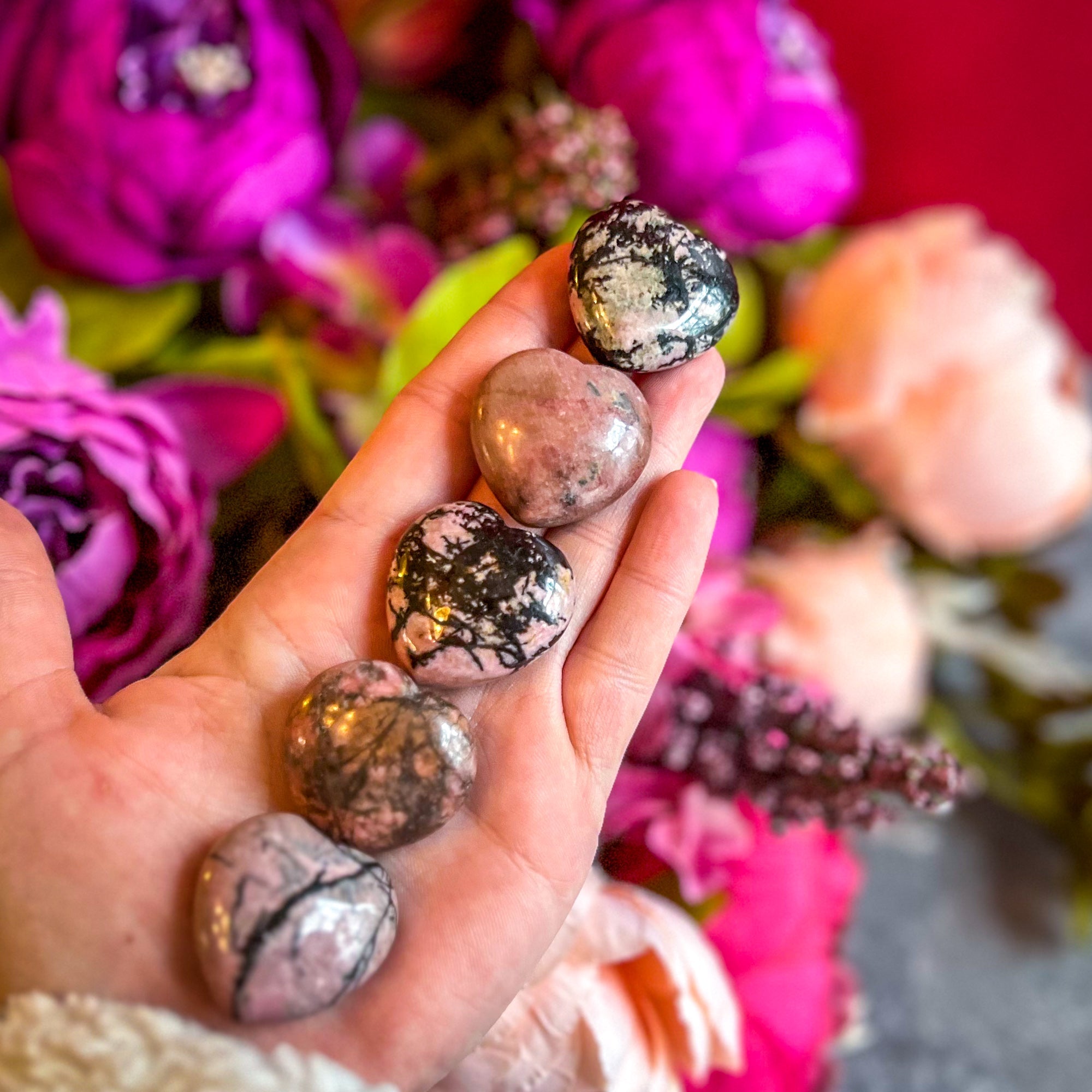 3cm Rhodonite Crystal Hearts for Valentines Day Gifts