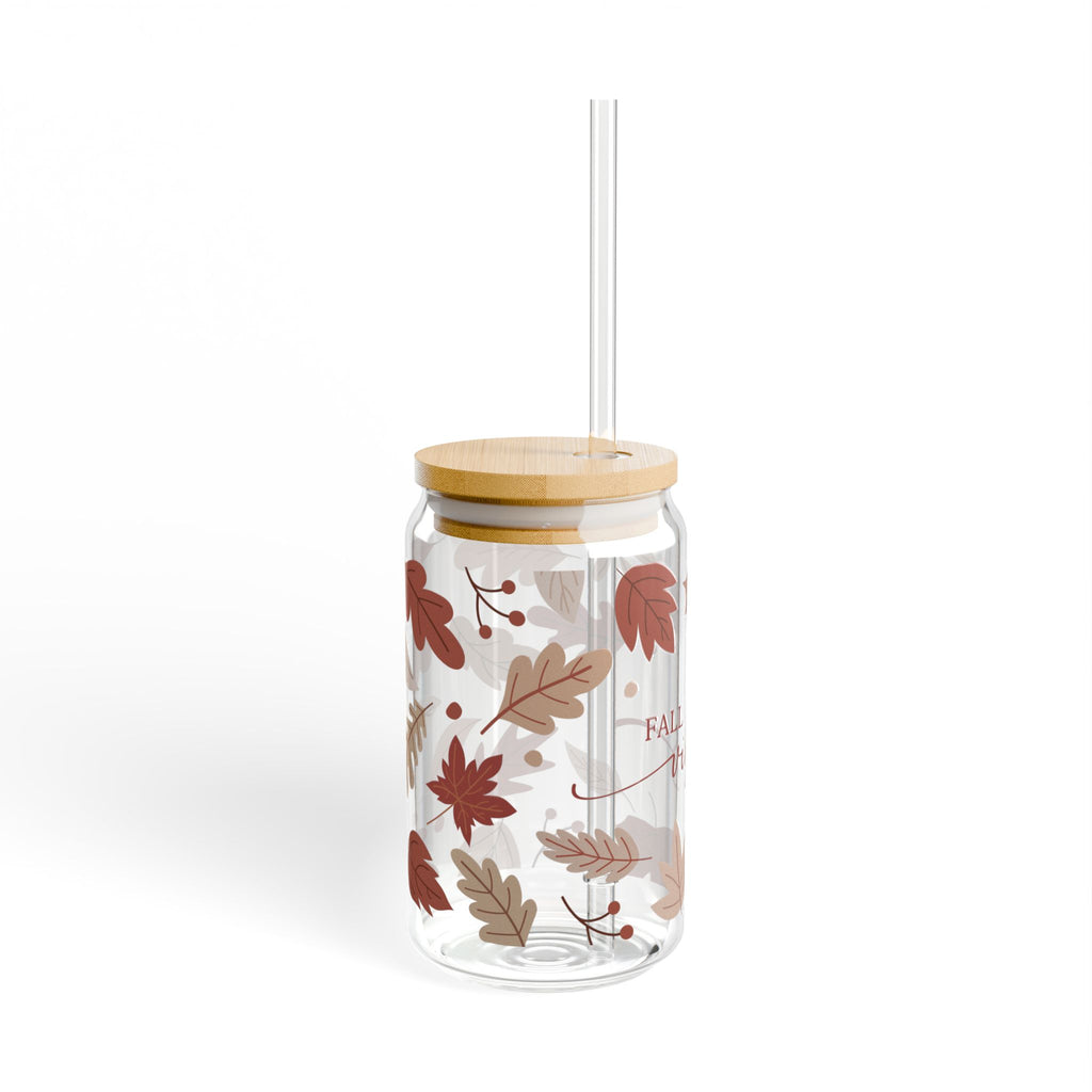 Fall Vibes Sipper Glass, Autumn-Themed Drinkware, Eco-Friendly Glass Tumblers, Seasonal Decor, Perfect for Cozy Gatherings