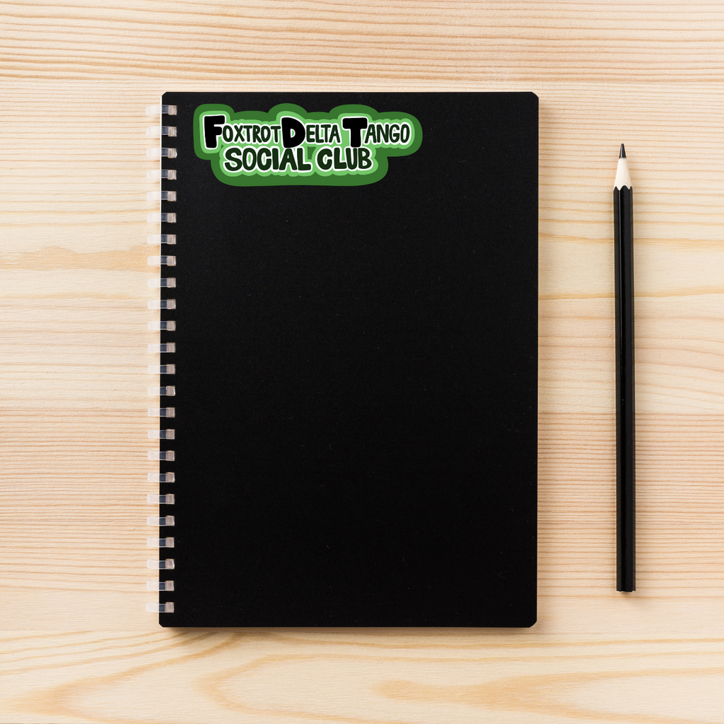 Foxtrot Delta Tango Social Club Sticker | 3" x 1" | Green | Vinyl Decal | Water-Resistant | Military Sticker