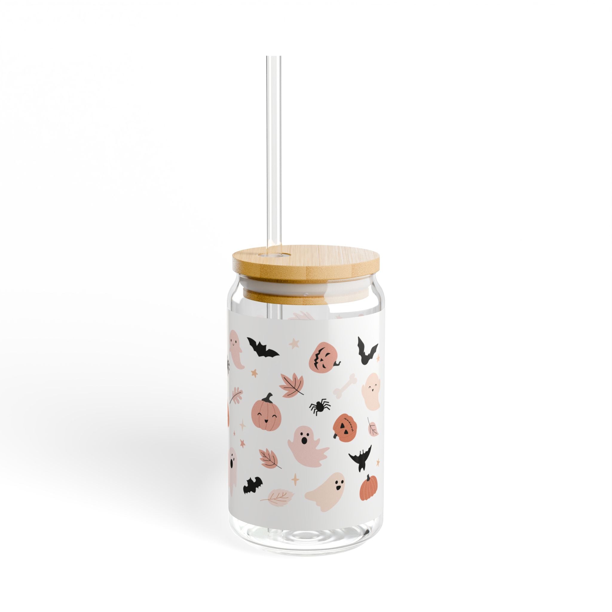 Halloween-themed Sipper Glass, 16oz | Ghost Decorated Drinkware, Cute Cup for Fall Parties, Boo-tiful Gift for Kids & Adults
