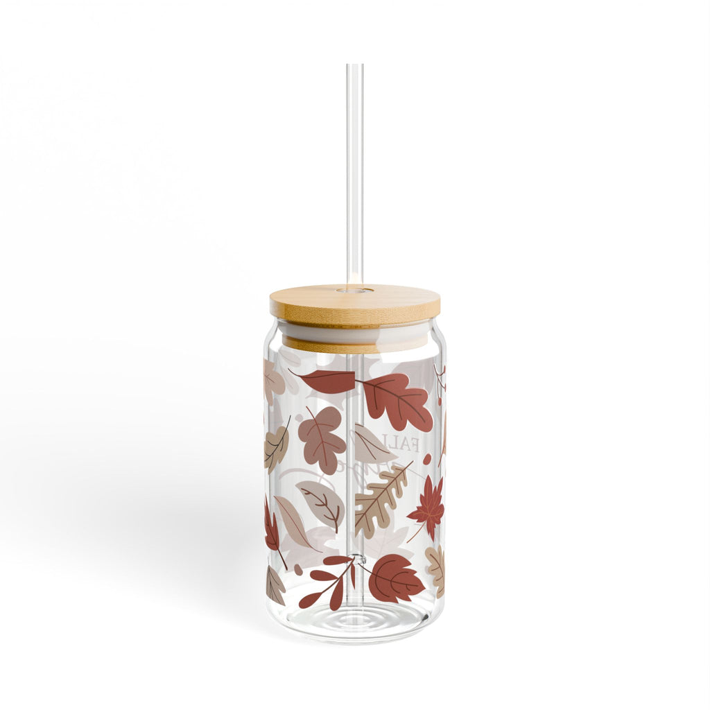 Fall Vibes Sipper Glass, Autumn-Themed Drinkware, Eco-Friendly Glass Tumblers, Seasonal Decor, Perfect for Cozy Gatherings