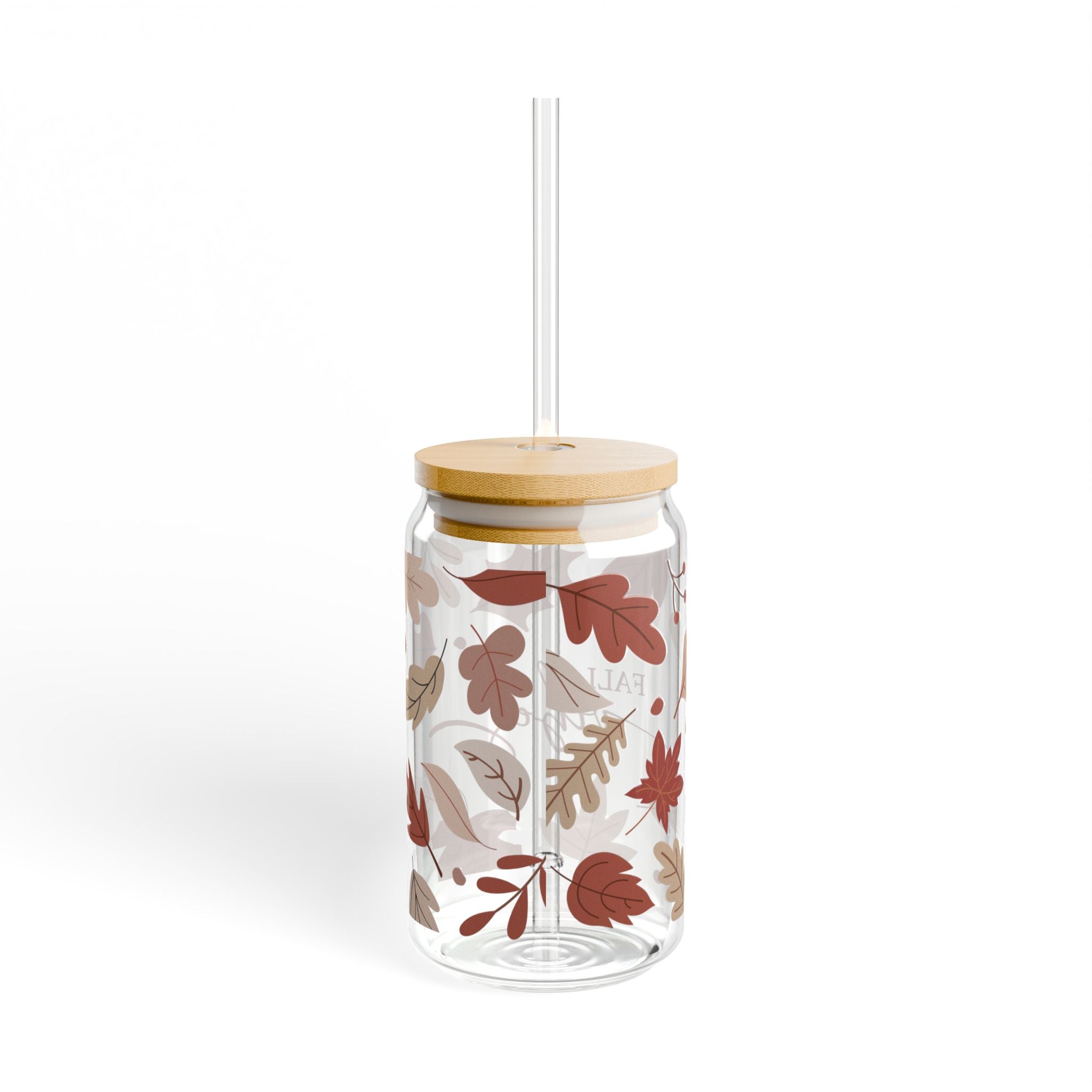 Fall Vibes Sipper Glass, Autumn-Themed Drinkware, Eco-Friendly Glass Tumblers, Seasonal Decor, Perfect for Cozy Gatherings