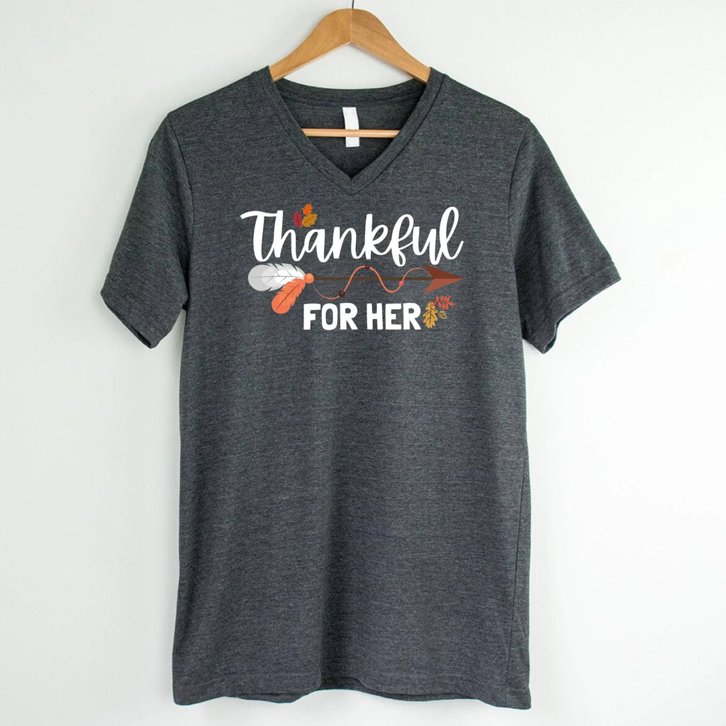 EXPEDITE to Receive in Time - Thankful For Her/Him Thanksgiving Couple V-Neck