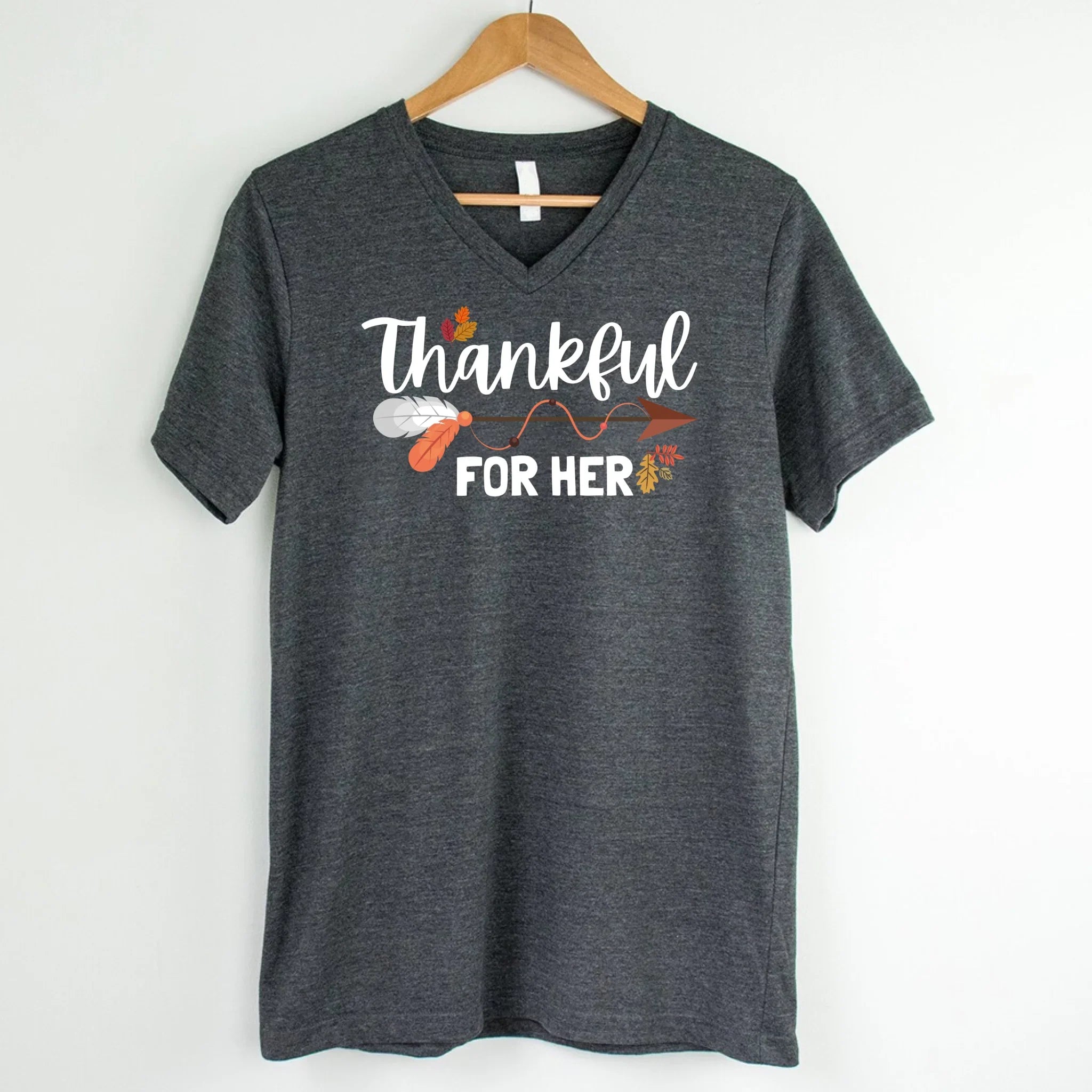 EXPEDITE to Receive in Time - Thankful For Her/Him Thanksgiving Couple V-Neck