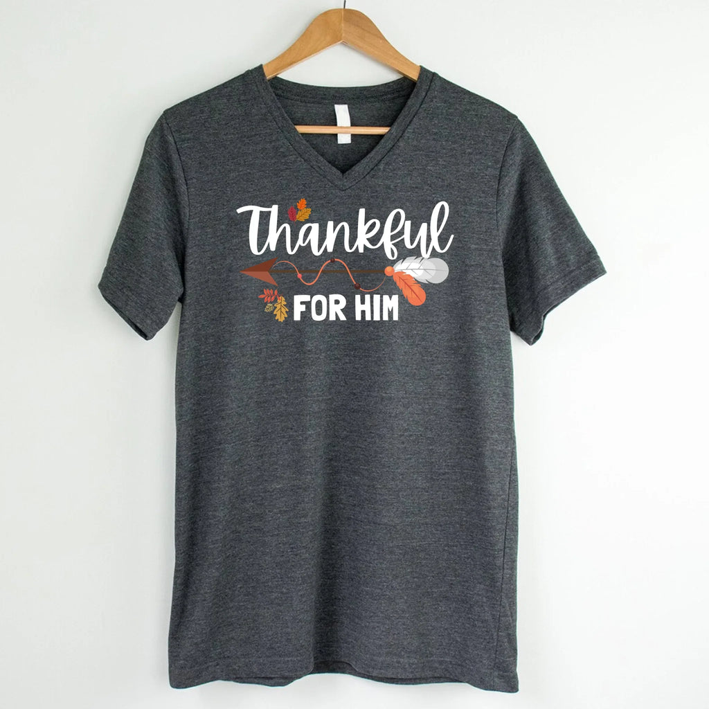 EXPEDITE to Receive in Time - Thankful For Her/Him Thanksgiving Couple V-Neck