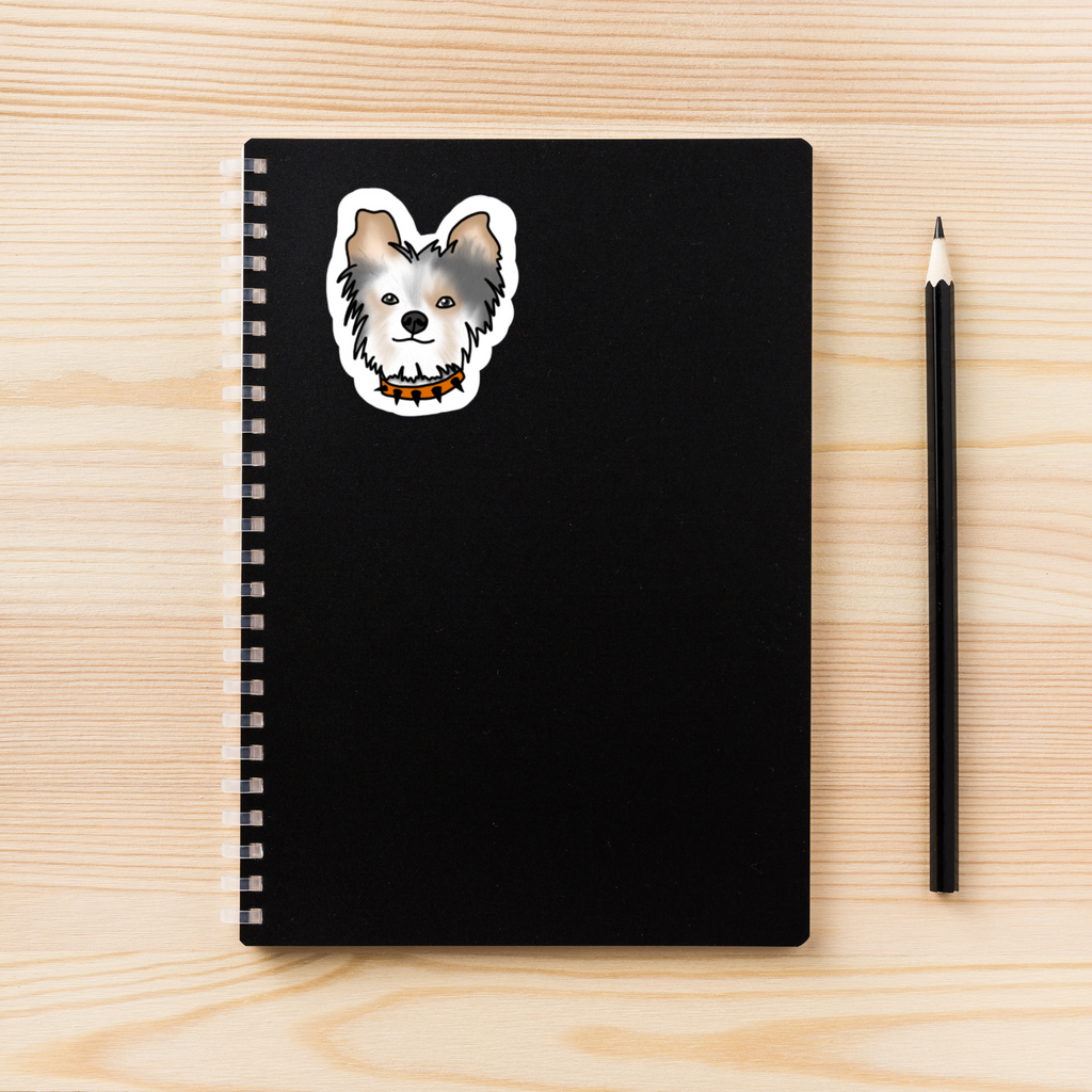 Yorkie with Orange Collar | Hand Drawn | Vinyl Sticker | Dog Sticker | Novelty | Cute