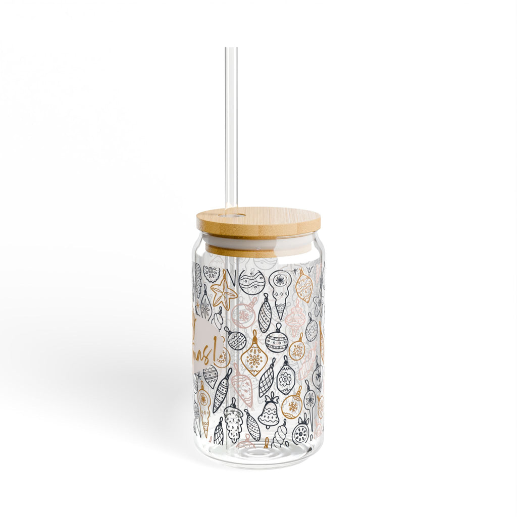 Festive Sipper Glass with Straw, Merry Christmas Drinking Jar, Holiday Beverage Container, Christmas Gift, Party Essentials