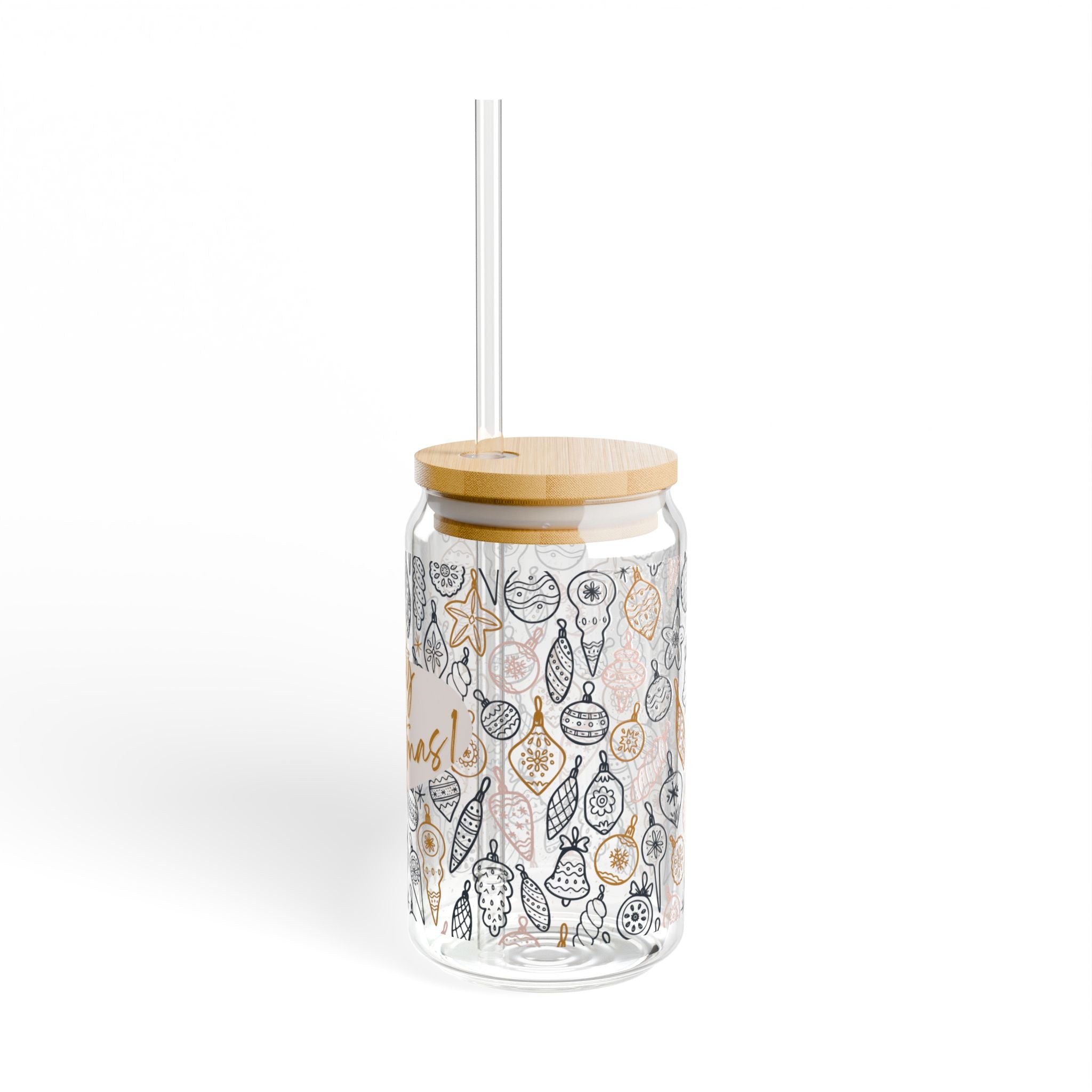 Festive Sipper Glass with Straw, Merry Christmas Drinking Jar, Holiday Beverage Container, Christmas Gift, Party Essentials