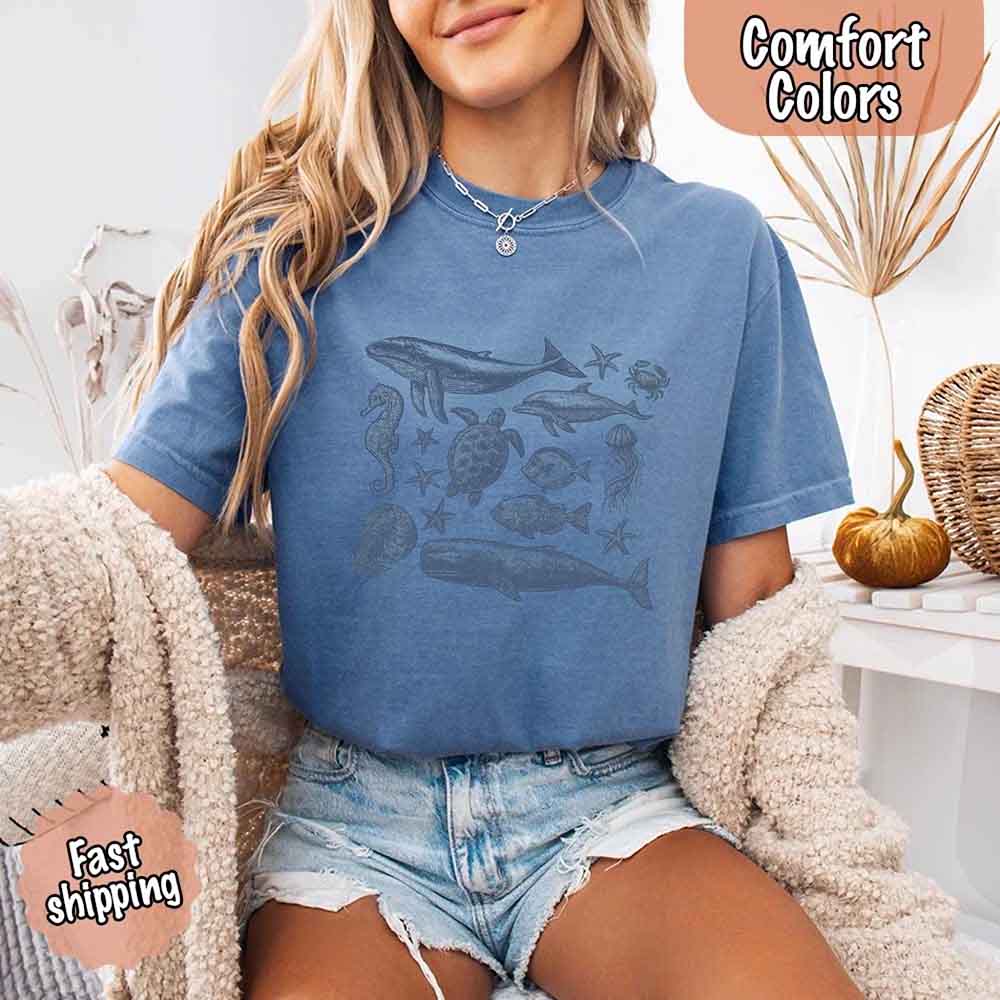90s Sea Animals Comfort Colors Tee – Vintage Ocean Life Retro Shirt