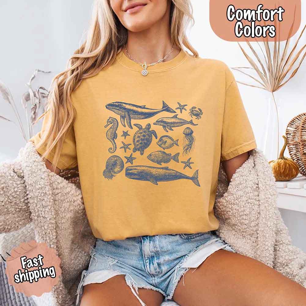 90s Sea Animals Comfort Colors Tee – Vintage Ocean Life Retro Shirt