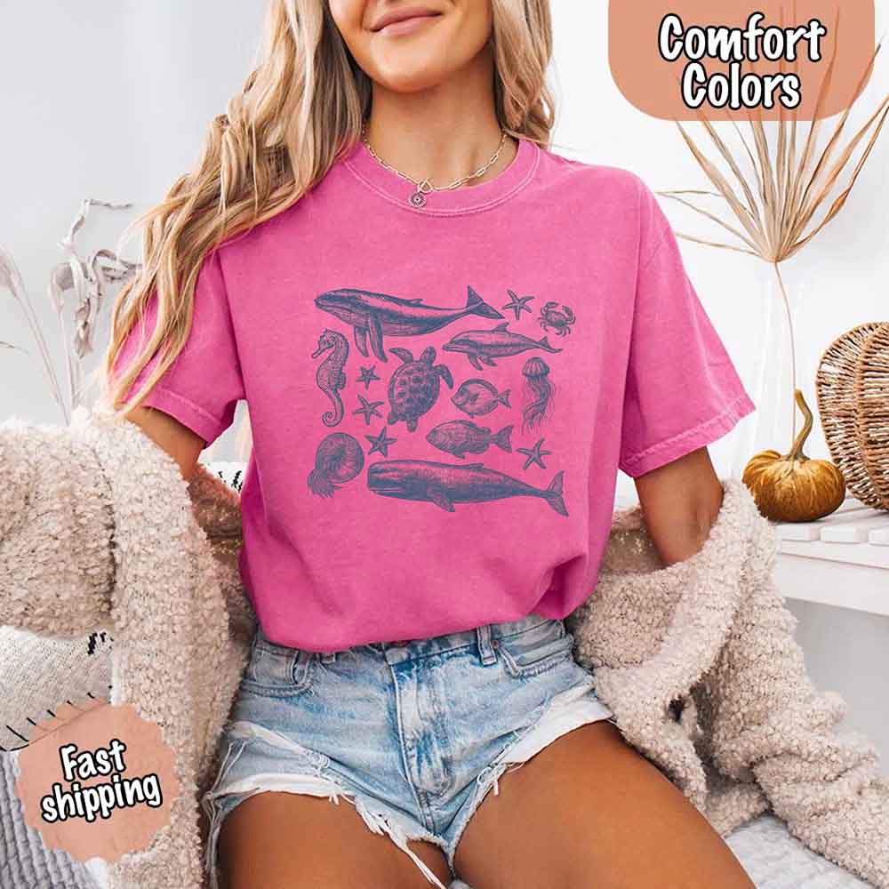 90s Sea Animals Comfort Colors Tee – Vintage Ocean Life Retro Shirt