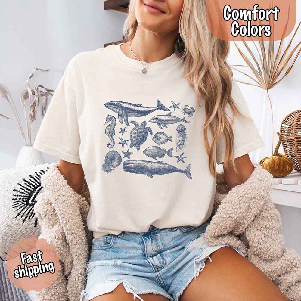 90s Sea Animals Comfort Colors Tee – Vintage Ocean Life Retro Shirt