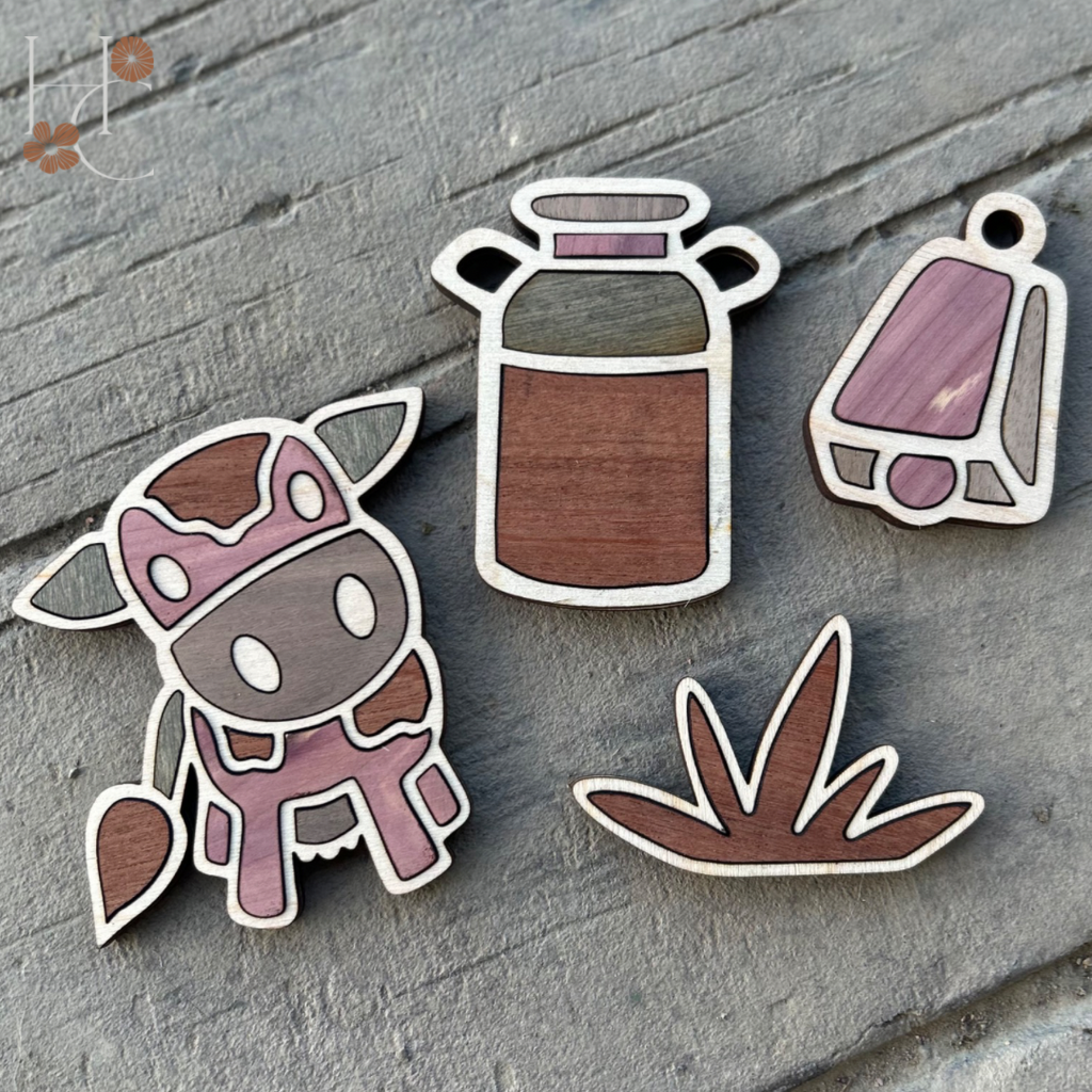 Cow Wood Magnet Set