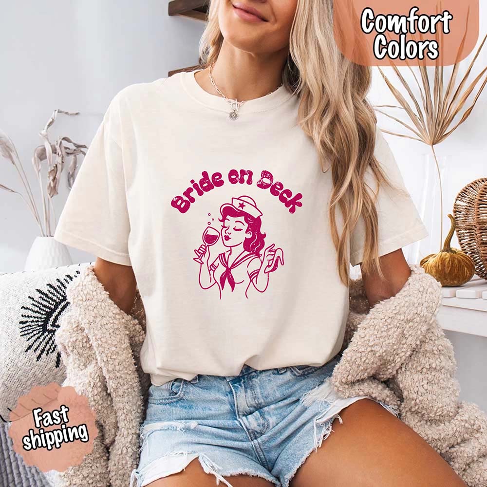 Bride on Deck Comfort Colors Shirt – Nautical Bachelorette Party Tee for Cruise or Beach Wedding