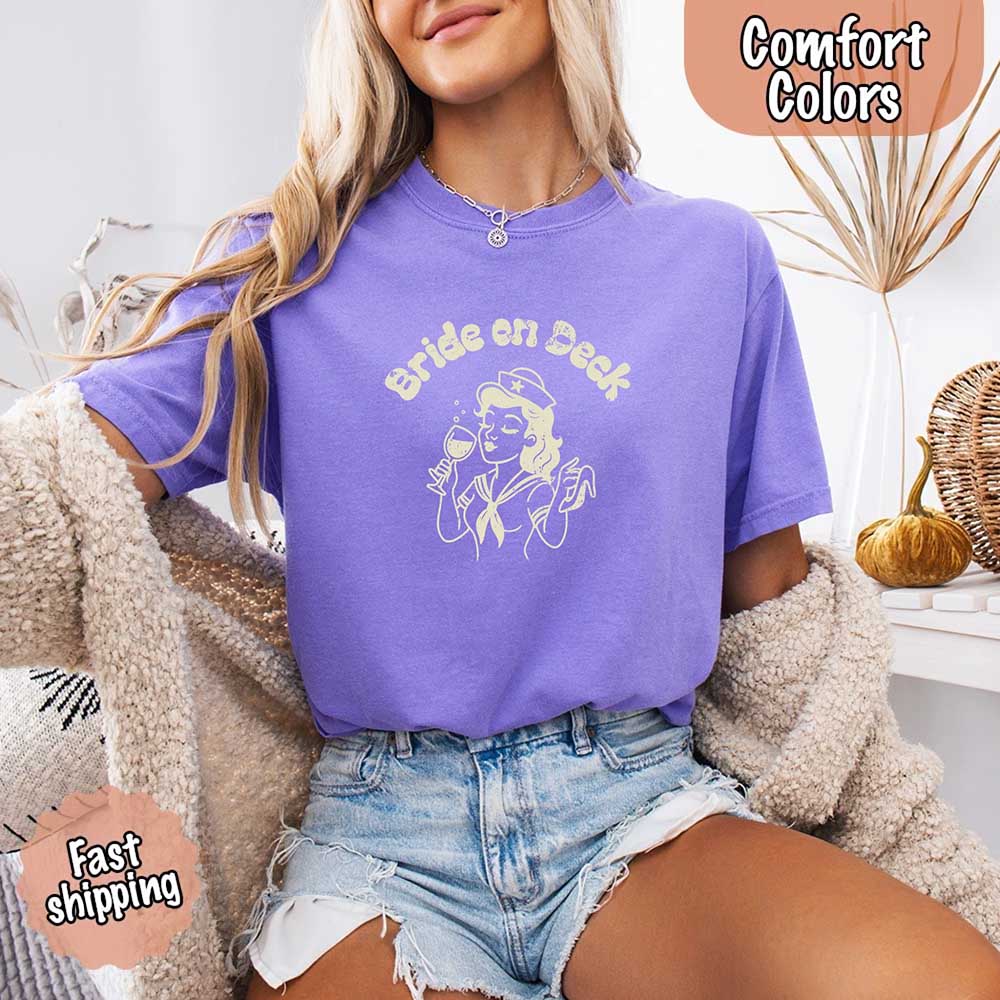 Bride on Deck Comfort Colors Shirt – Nautical Bachelorette Party Tee for Cruise or Beach Wedding
