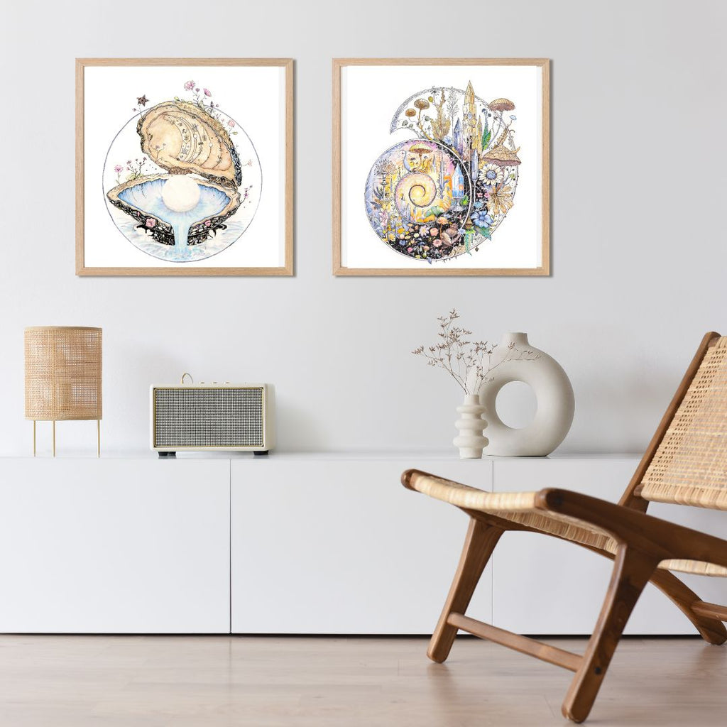 Pearl of Wisdom - Oyster Shell 10x10", 5x7" Art Print with Poem