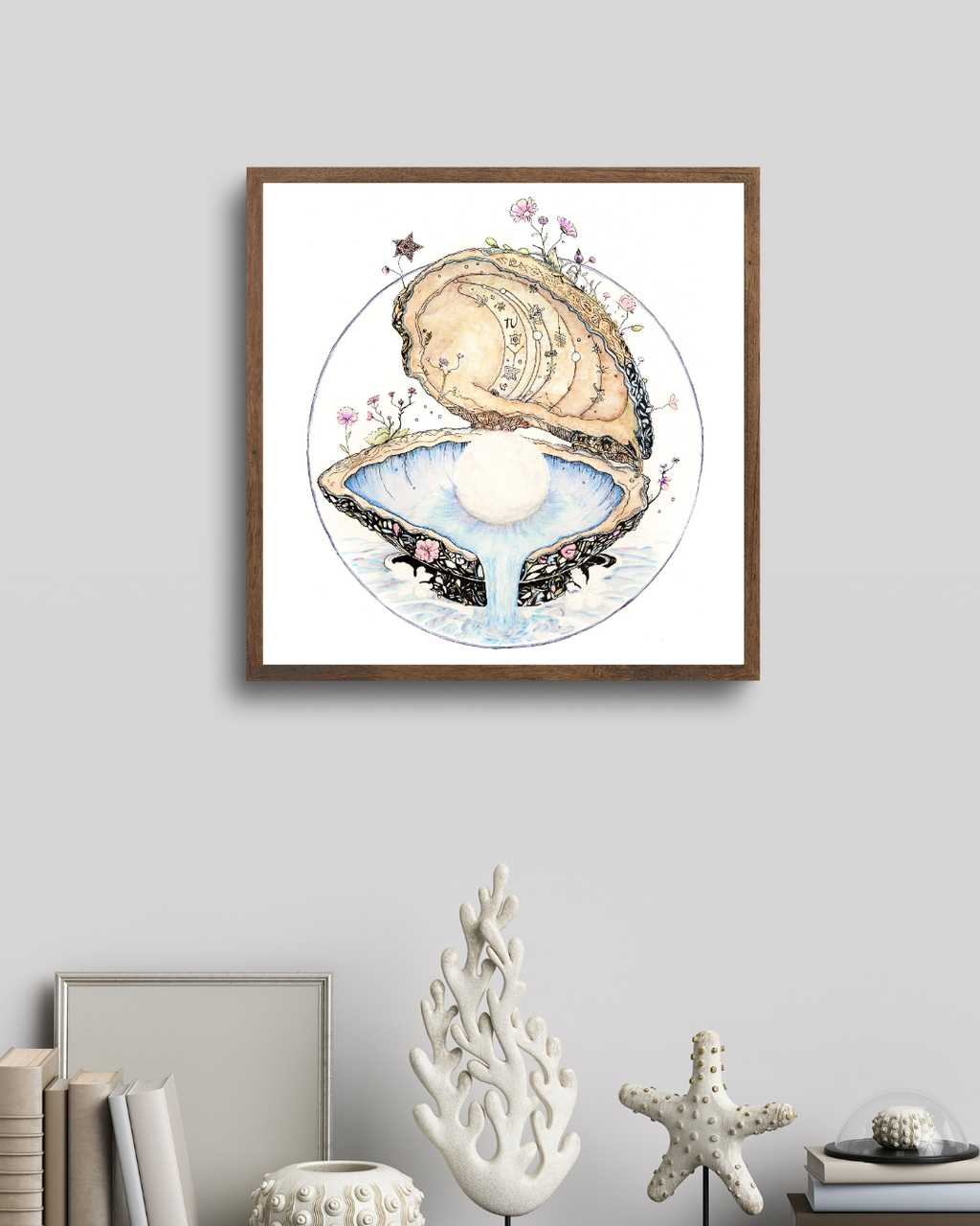 Pearl of Wisdom - Oyster Shell 10x10", 5x7" Art Print with Poem