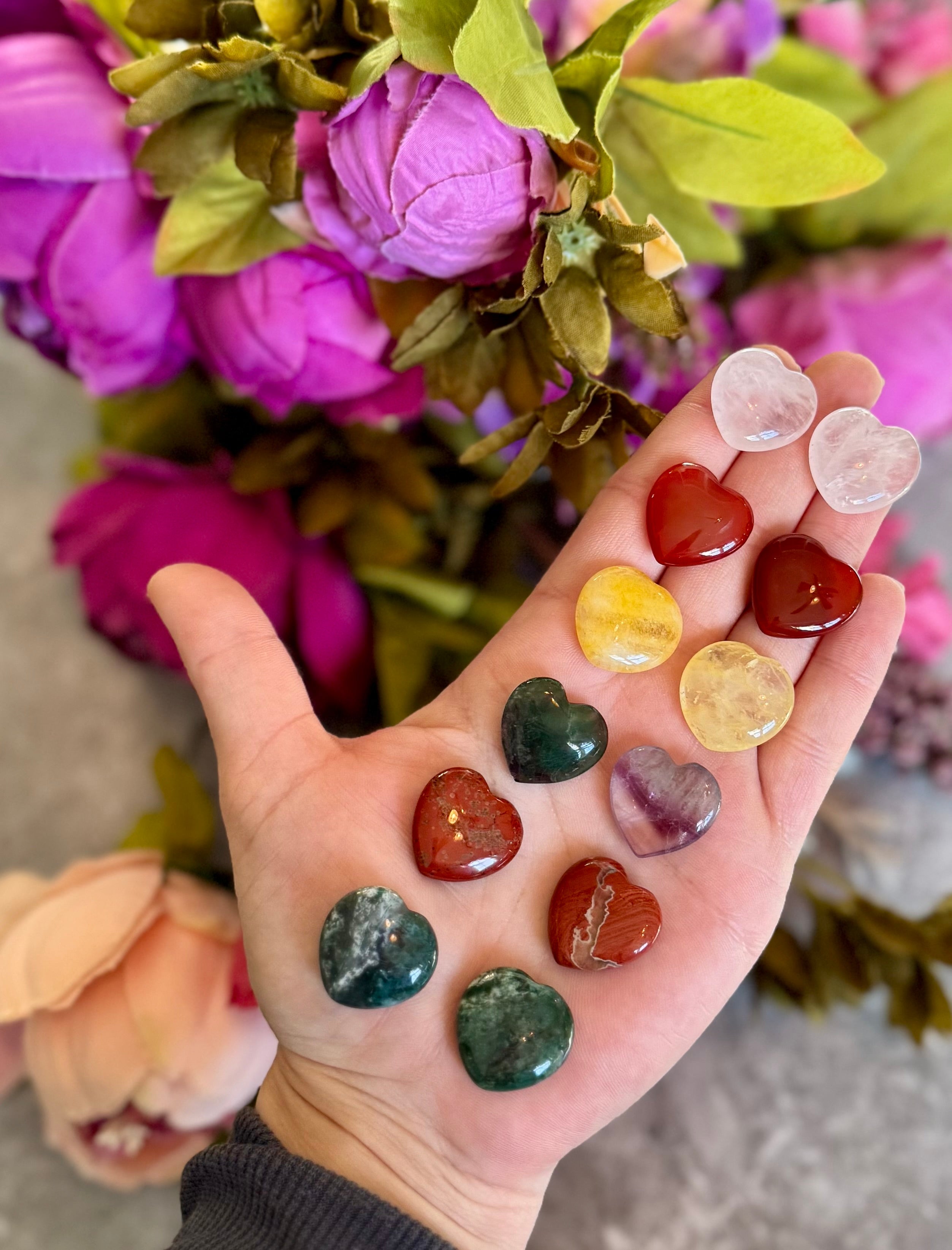 2 cm Crystal Hearts for Valentines Day, You Choose Red Jasper, Fluorite, Carnelian, Rose Quartz, Moss Agate, Yellow