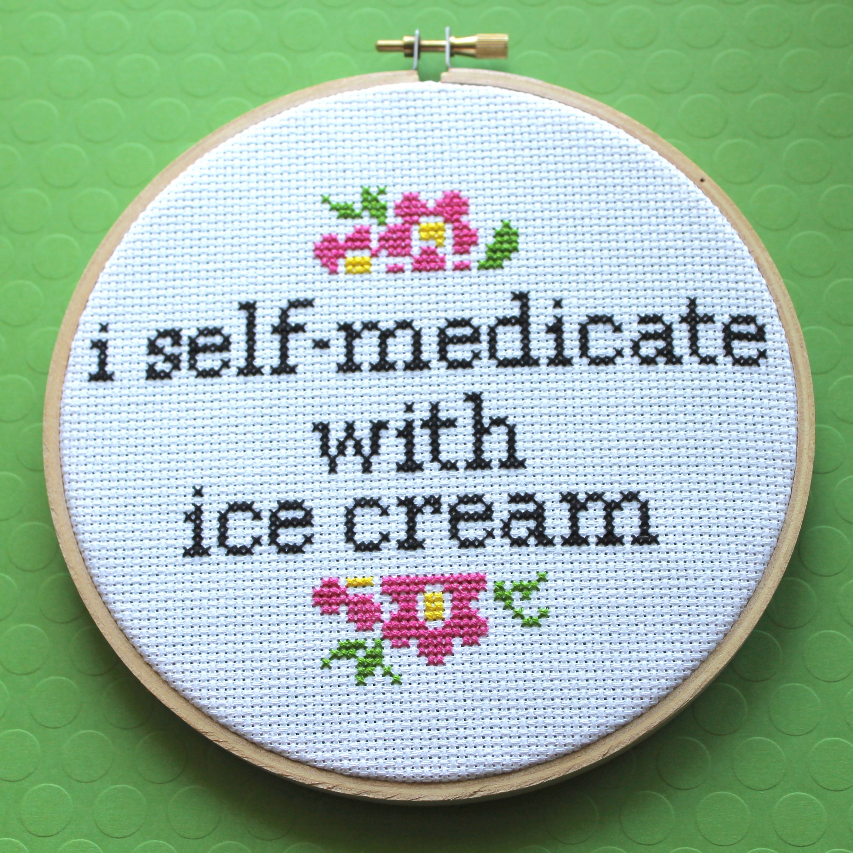 I Self-Medicate With Ice Cream Counted Cross Stitch DIY KIT Intermediate