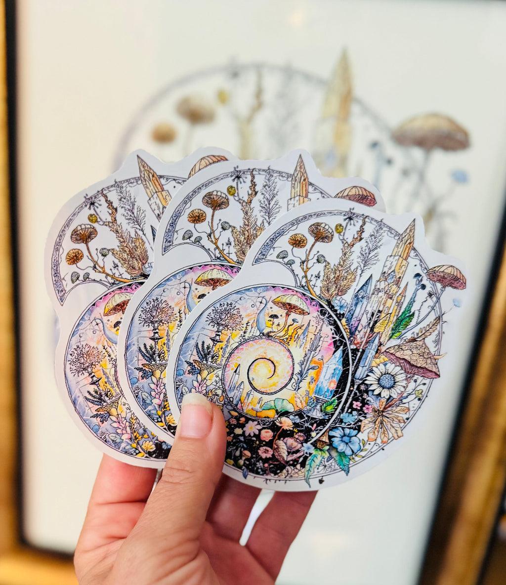 Ammonite Sticker – 4" Ancient Fossil Crystal Spiral Weatherproof Vinyl Decal