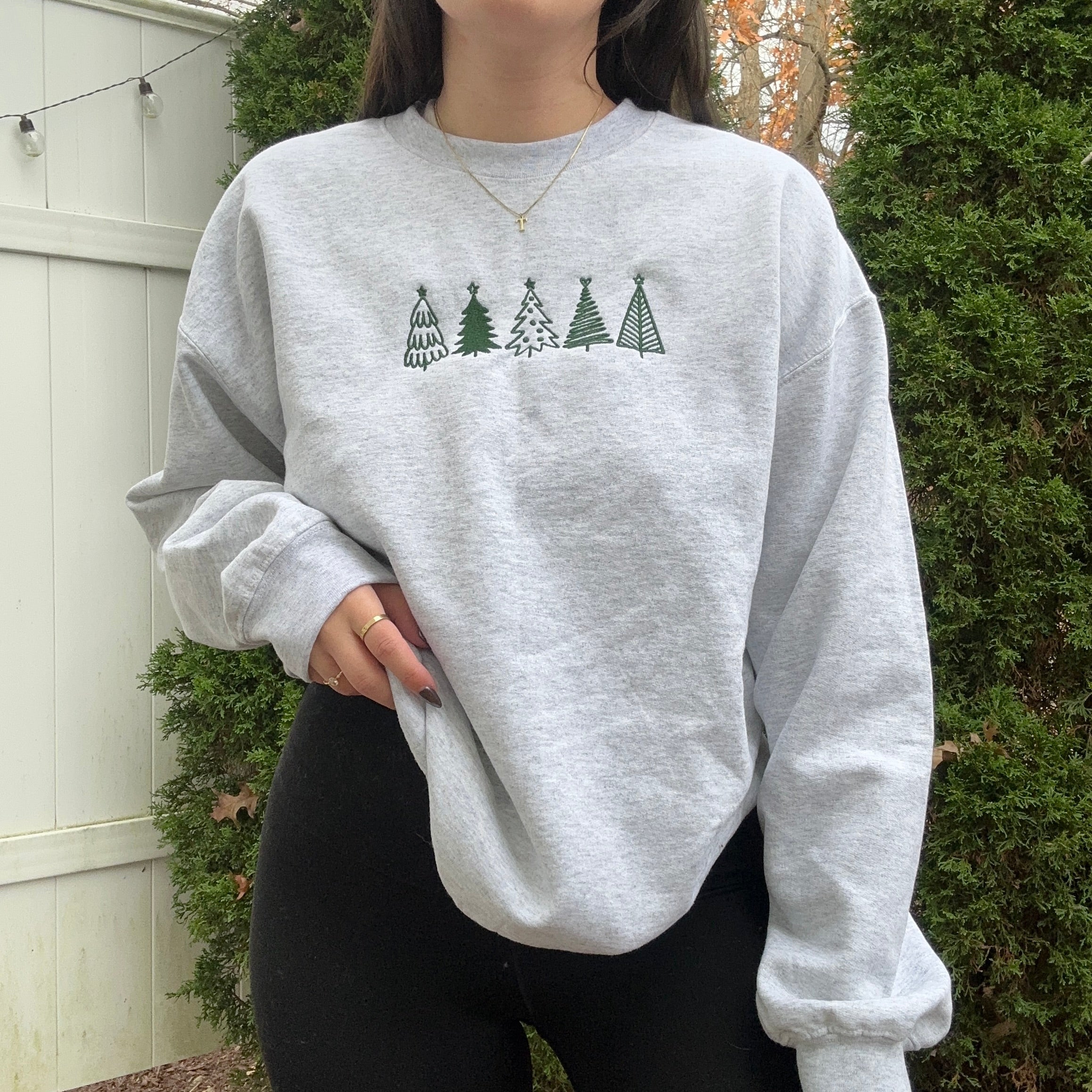 Embroidered Trees Crewneck