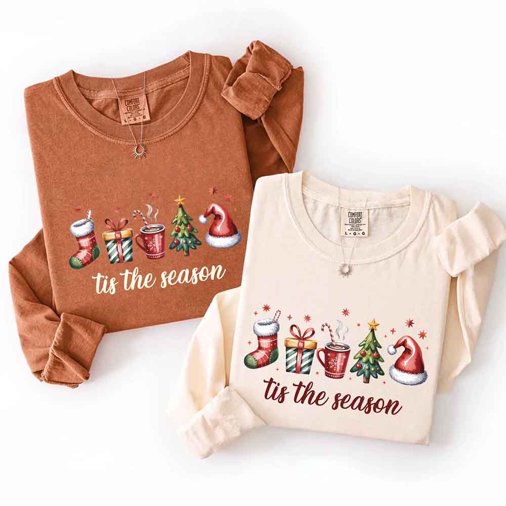 Tis The Season Comfort Colors Long Sleeve Christmas Shirt