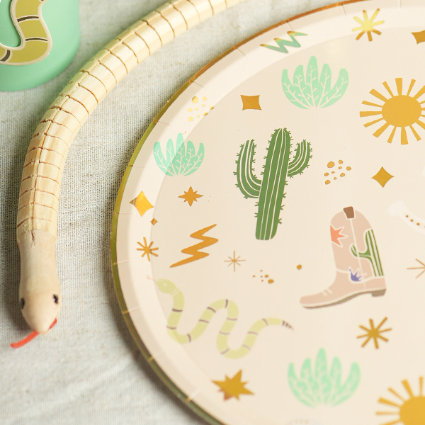 Western Cowboy Paper Plates – Boots, Cactus & Snake Catcher Design (12-Pack)
