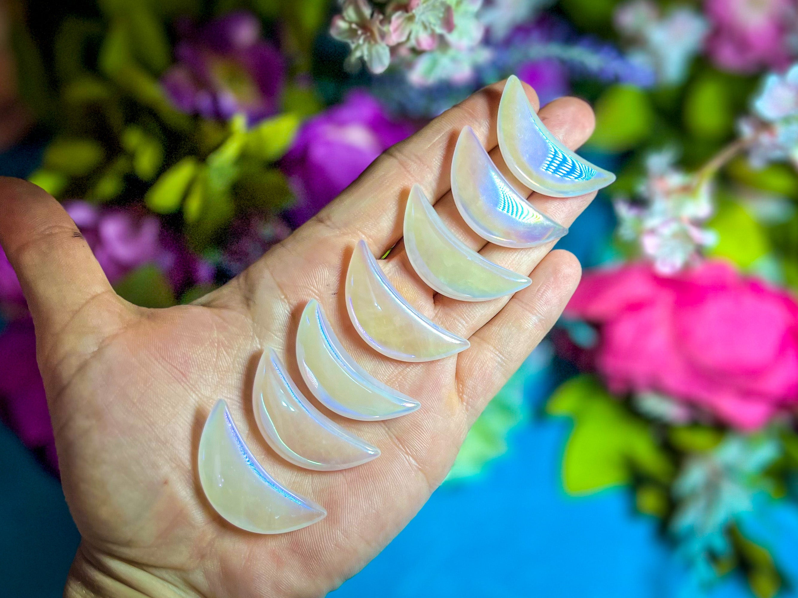 1 1/2" Pink Rose Quartz AURA Crescent MOON