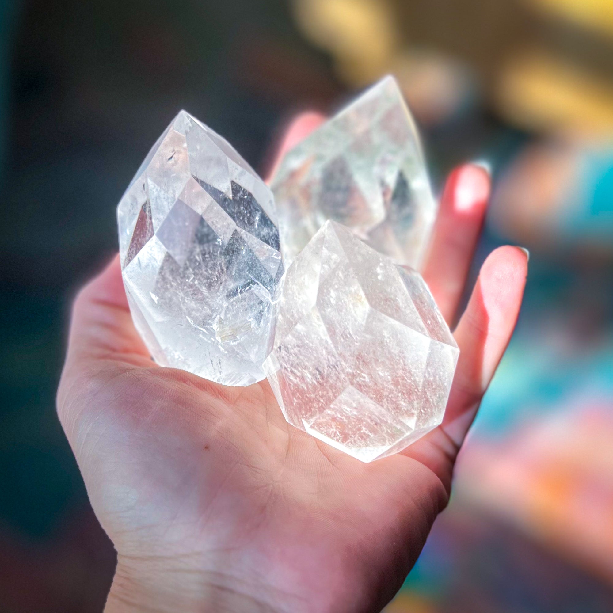 Clear Quartz Faceted Flames